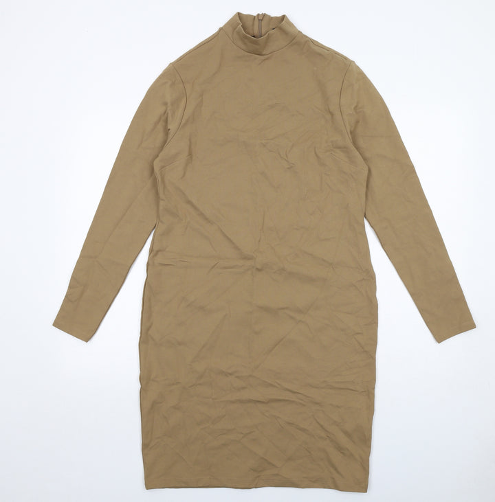 Marks and Spencer Womens Beige Viscose Sheath Size 12 Mock Neck Zip