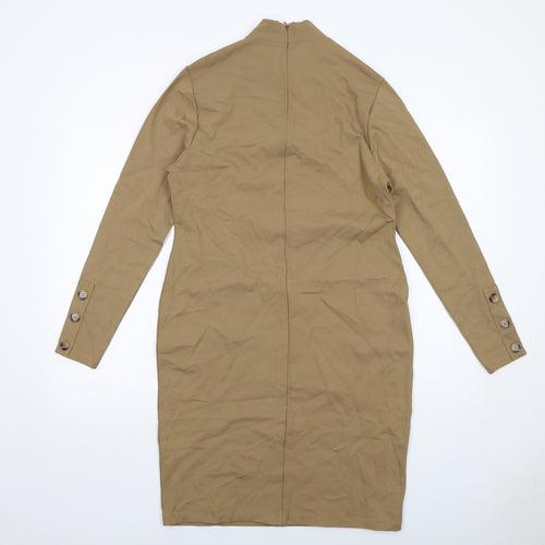 Marks and Spencer Womens Beige Viscose Sheath Size 12 Mock Neck Zip