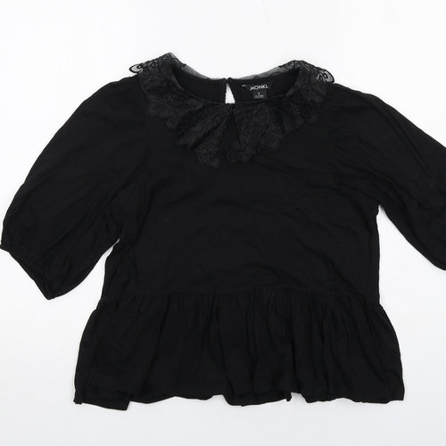 Monki Womens Black Cotton Basic Blouse Size S Collared - Peplum
