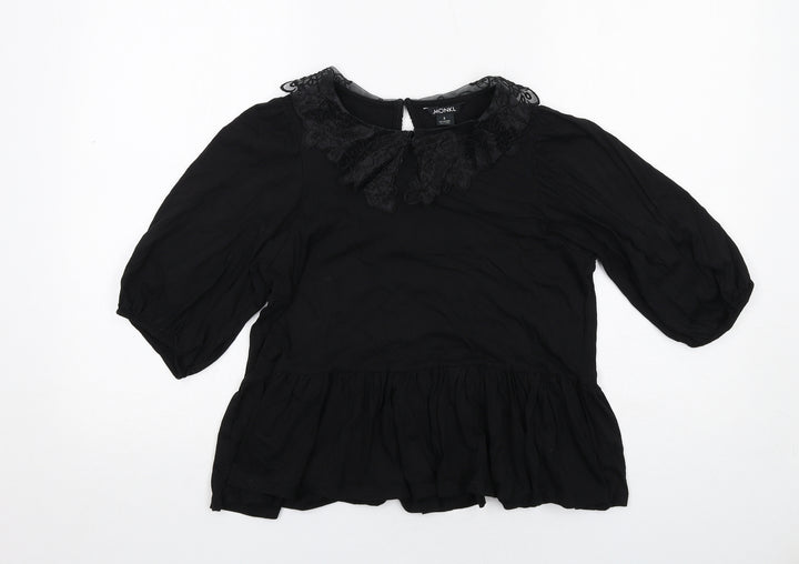 Monki Womens Black Cotton Basic Blouse Size S Collared - Peplum