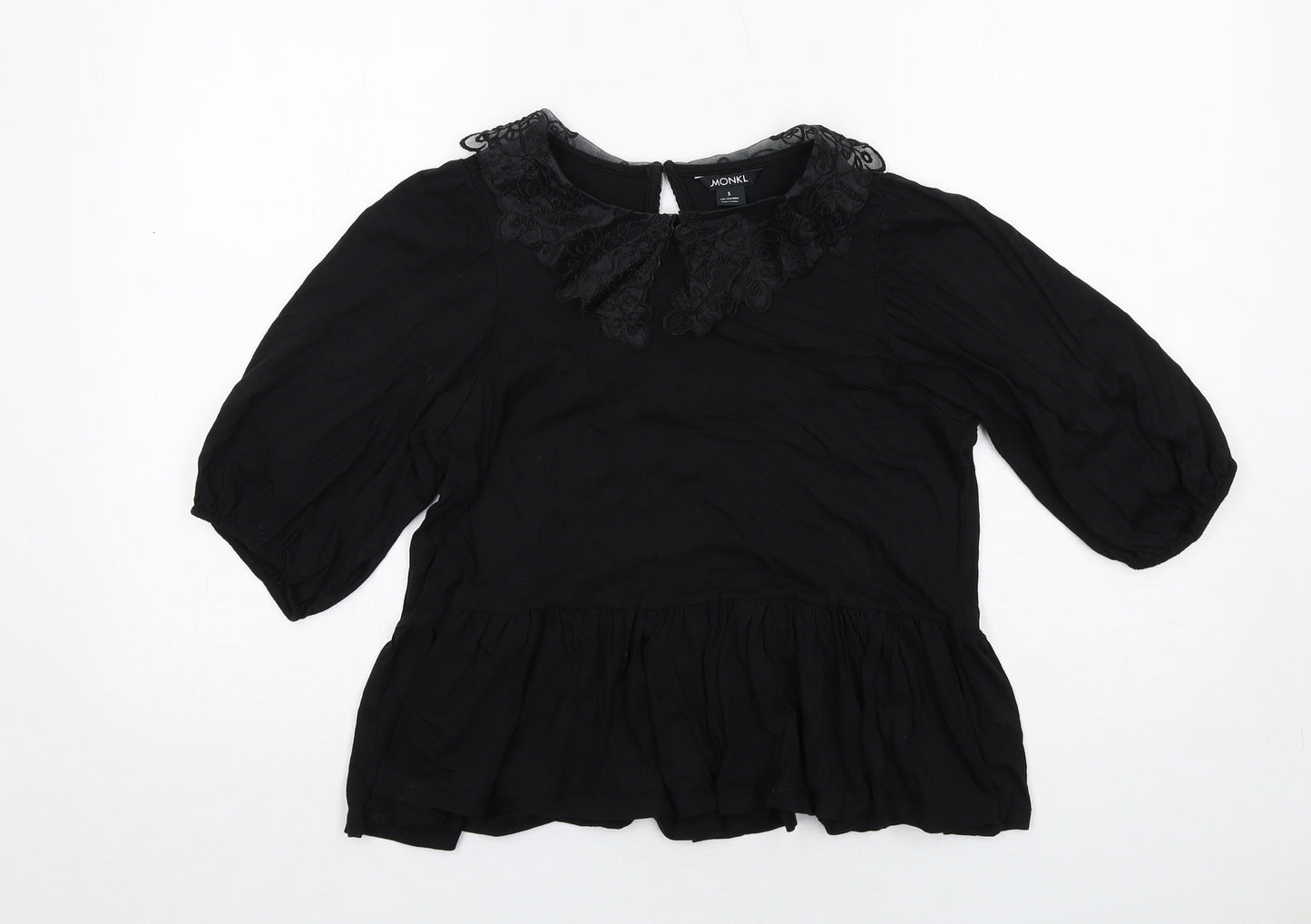 Monki Womens Black Cotton Basic Blouse Size S Collared - Peplum