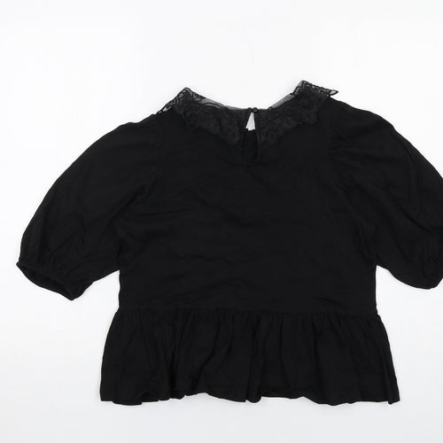 Monki Womens Black Cotton Basic Blouse Size S Collared - Peplum
