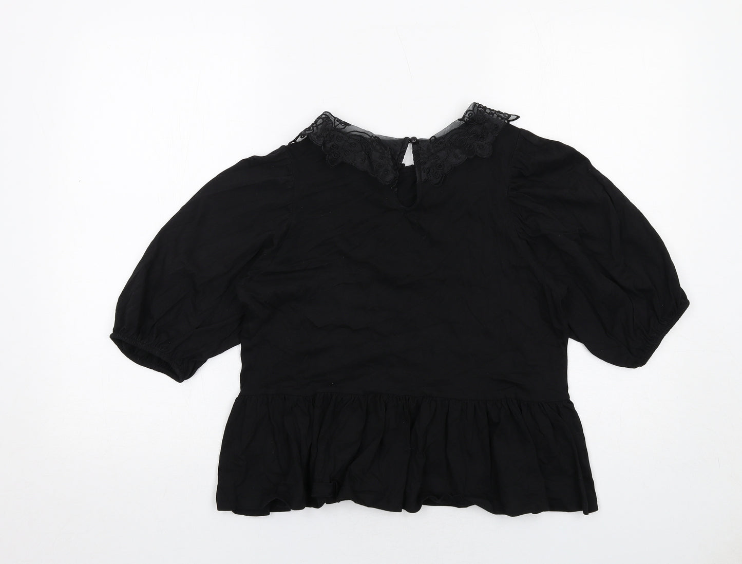 Monki Womens Black Cotton Basic Blouse Size S Collared - Peplum