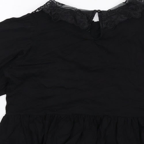 Monki Womens Black Cotton Basic Blouse Size S Collared - Peplum