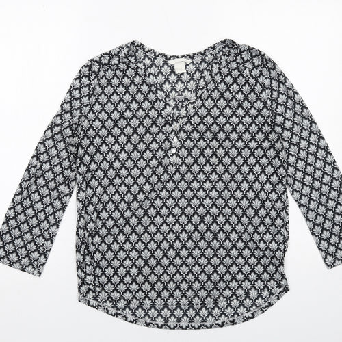 H&M Womens Grey Geometric Polyester Basic Blouse Size S V-Neck