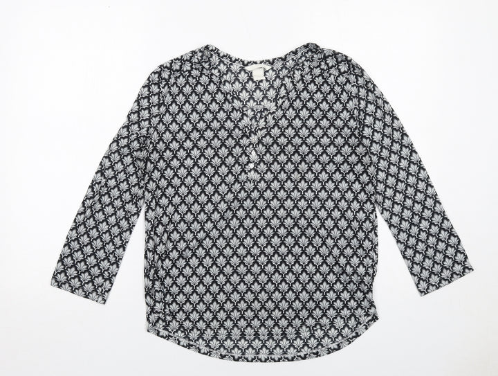 H&M Womens Grey Geometric Polyester Basic Blouse Size S V-Neck