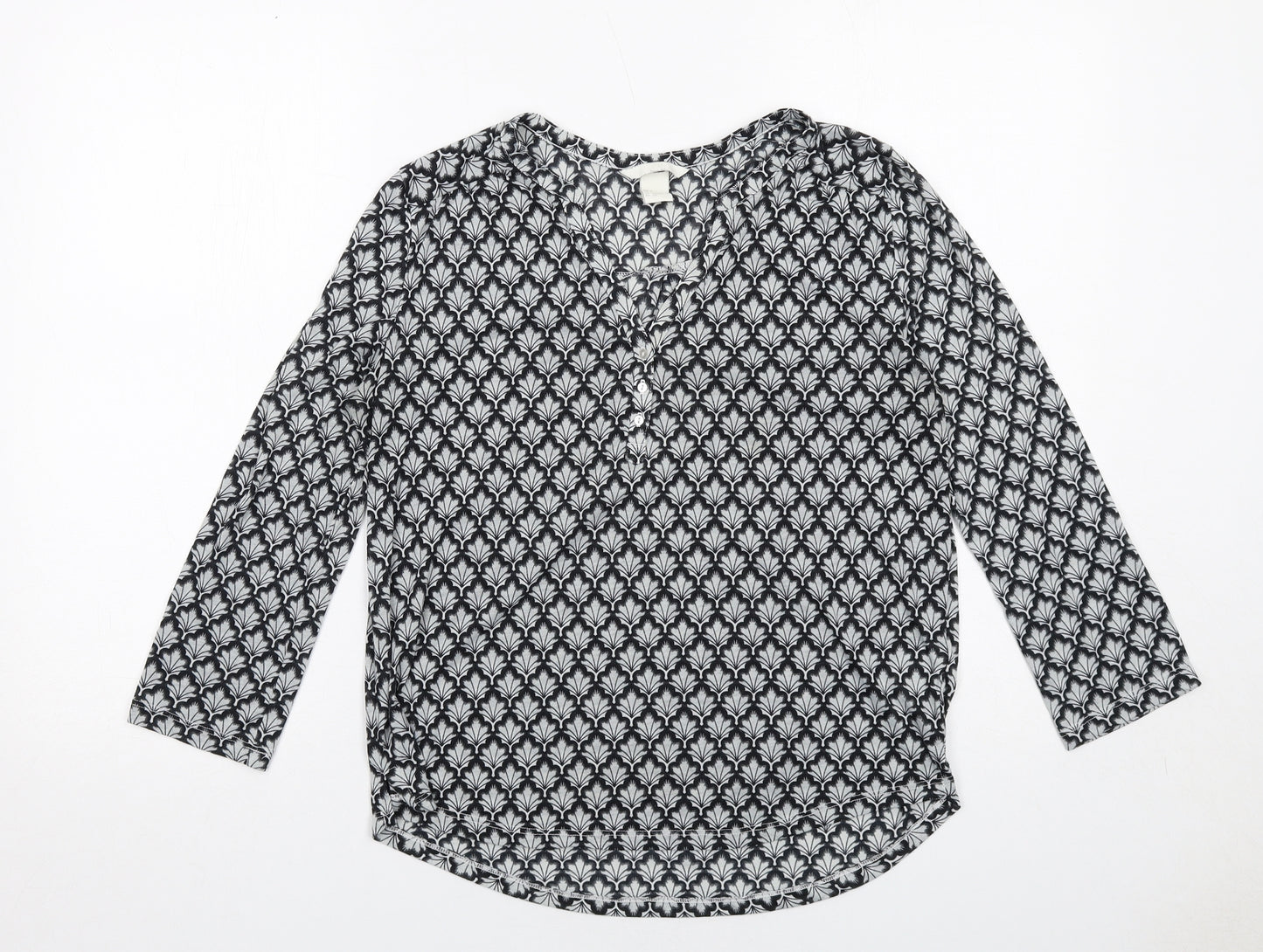H&M Womens Grey Geometric Polyester Basic Blouse Size S V-Neck