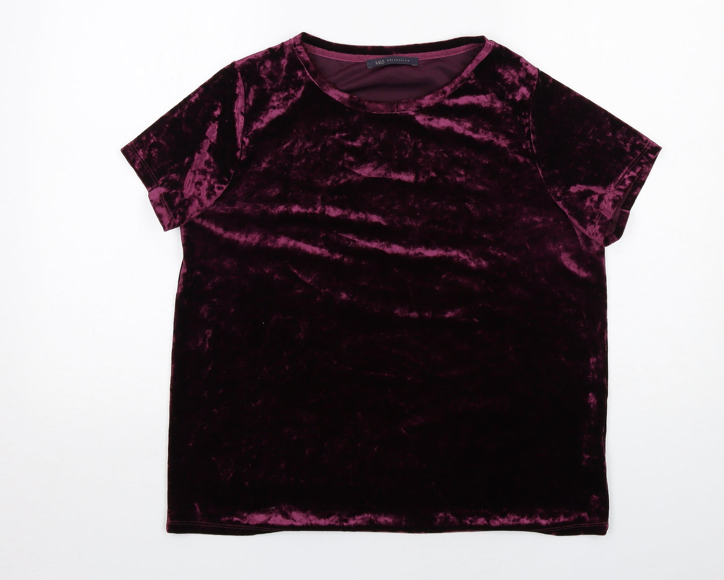 Marks and Spencer Womens Purple Polyester Basic T-Shirt Size 14 Boat Neck