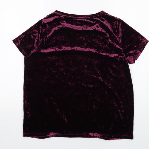 Marks and Spencer Womens Purple Polyester Basic T-Shirt Size 14 Boat Neck