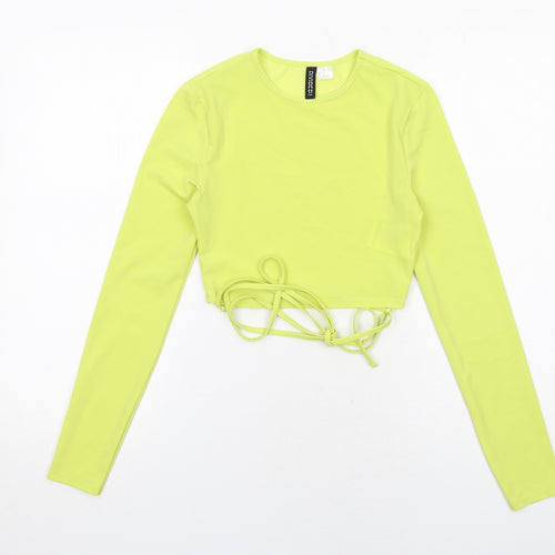H&M Womens Yellow Polyester Cropped T-Shirt Size XS Crew Neck - Tie Detail