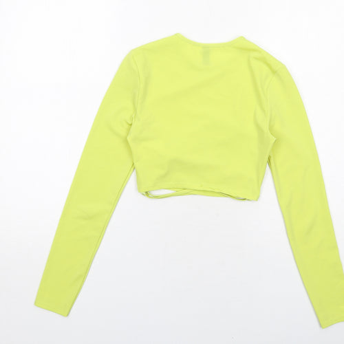 H&M Womens Yellow Polyester Cropped T-Shirt Size XS Crew Neck - Tie Detail
