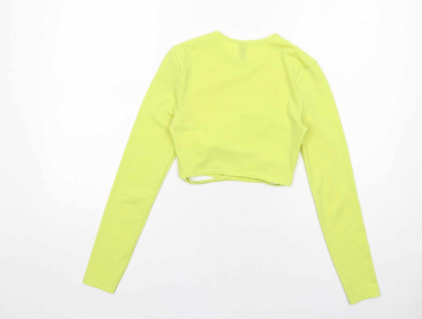 H&M Womens Yellow Polyester Cropped T-Shirt Size XS Crew Neck - Tie Detail