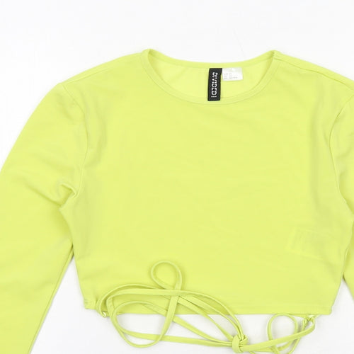 H&M Womens Yellow Polyester Cropped T-Shirt Size XS Crew Neck - Tie Detail