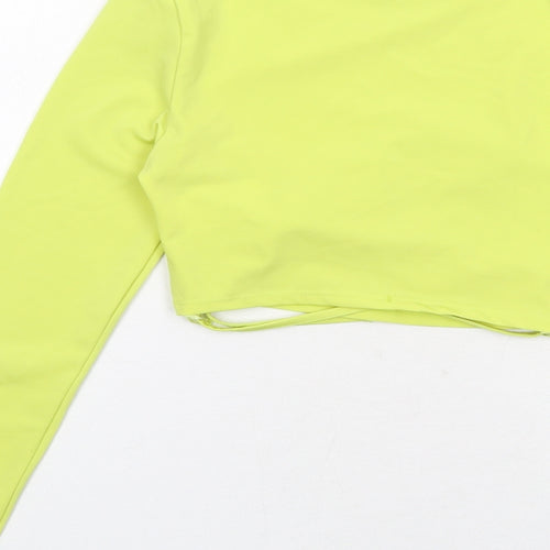 H&M Womens Yellow Polyester Cropped T-Shirt Size XS Crew Neck - Tie Detail