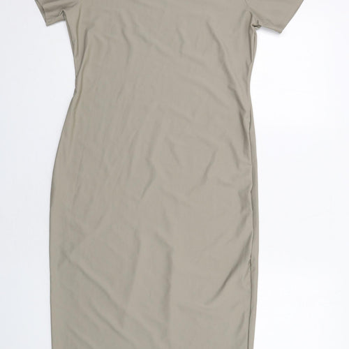 PRETTYLITTLETHING Womens Beige Polyester T-Shirt Dress Size 14 Round Neck Pullover