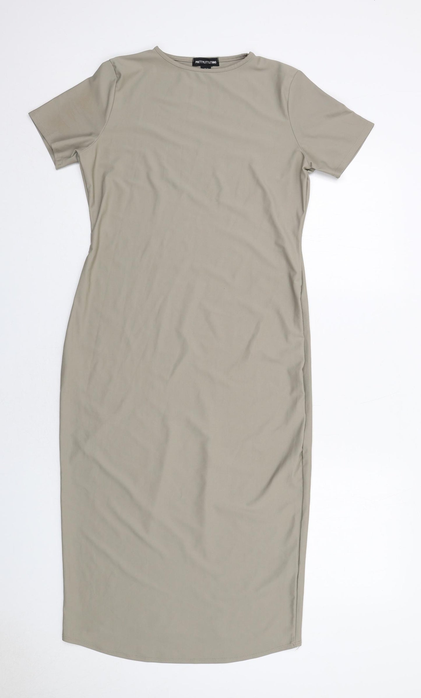 PRETTYLITTLETHING Womens Beige Polyester T-Shirt Dress Size 14 Round Neck Pullover