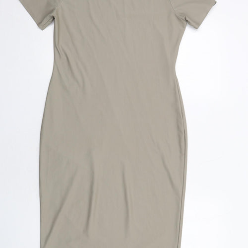 PRETTYLITTLETHING Womens Beige Polyester T-Shirt Dress Size 14 Round Neck Pullover