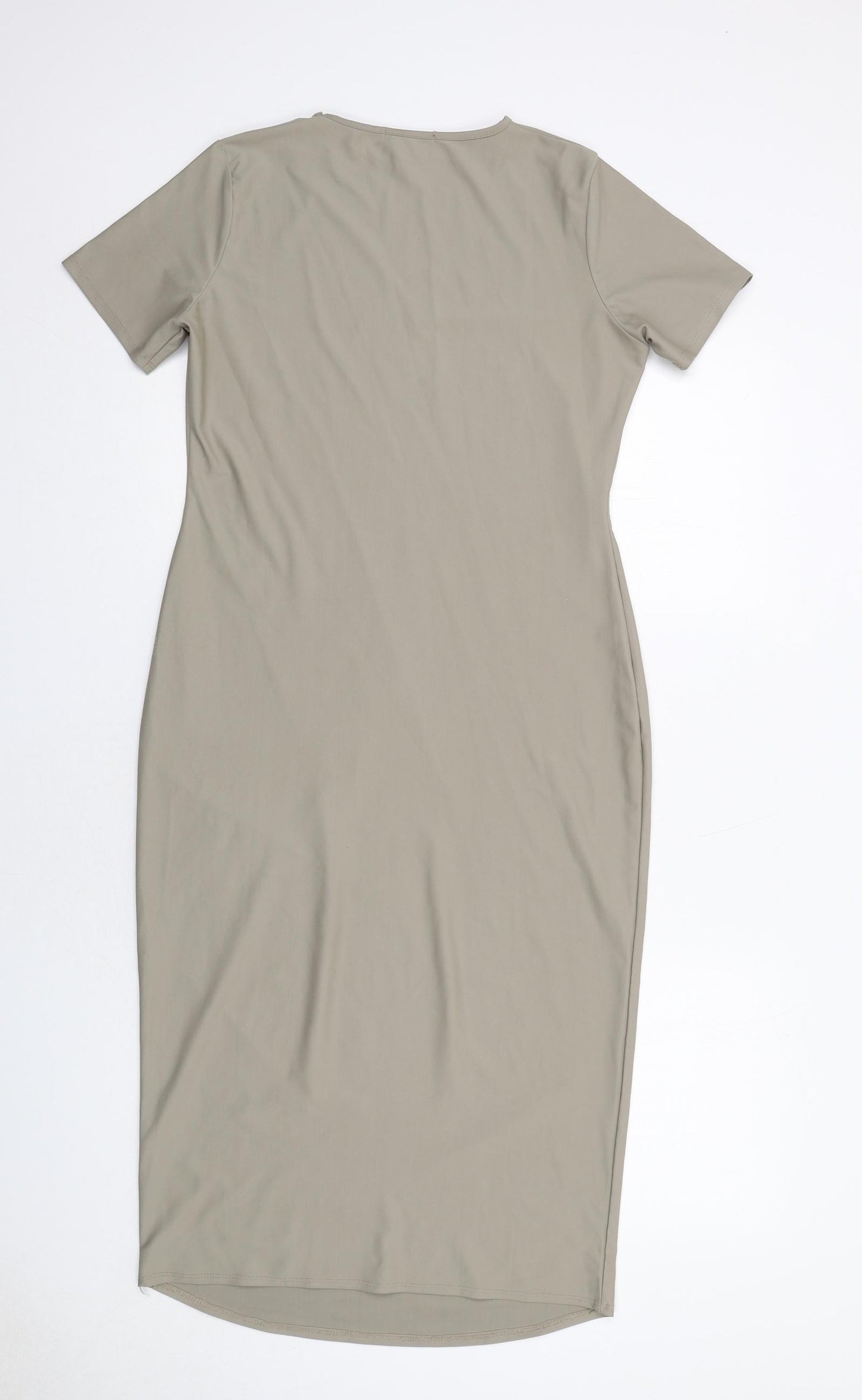 PRETTYLITTLETHING Womens Beige Polyester T-Shirt Dress Size 14 Round Neck Pullover