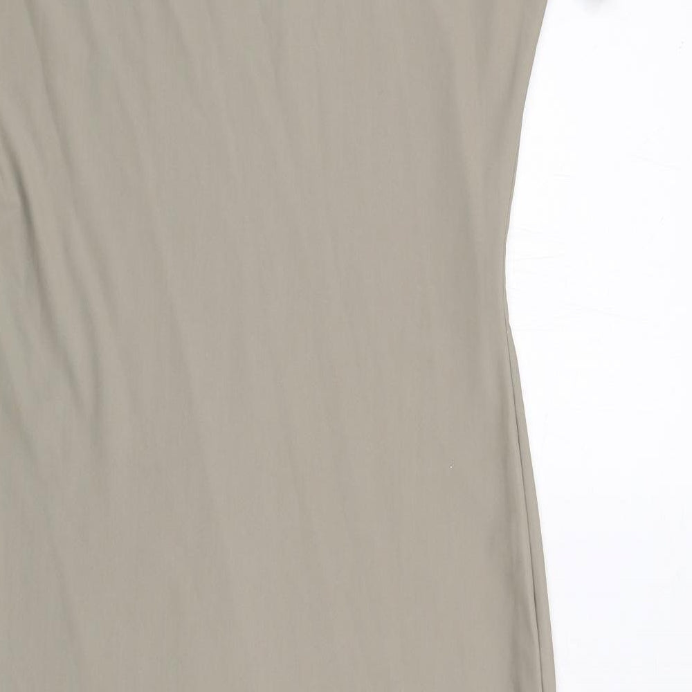 PRETTYLITTLETHING Womens Beige Polyester T-Shirt Dress Size 14 Round Neck Pullover