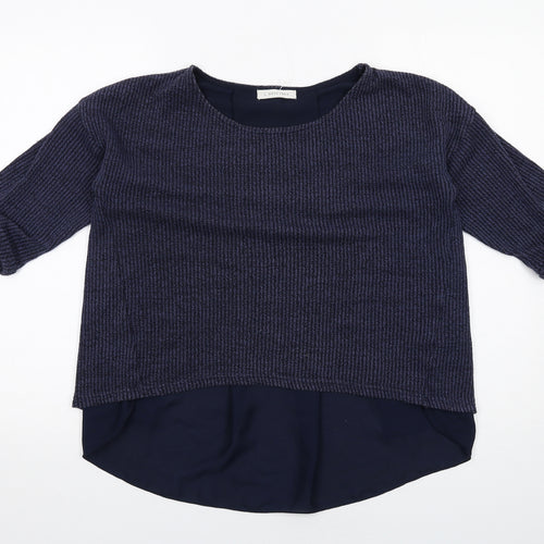Lowrys Farm Womens Blue Polyester Basic Blouse Size L Boat Neck - Layered