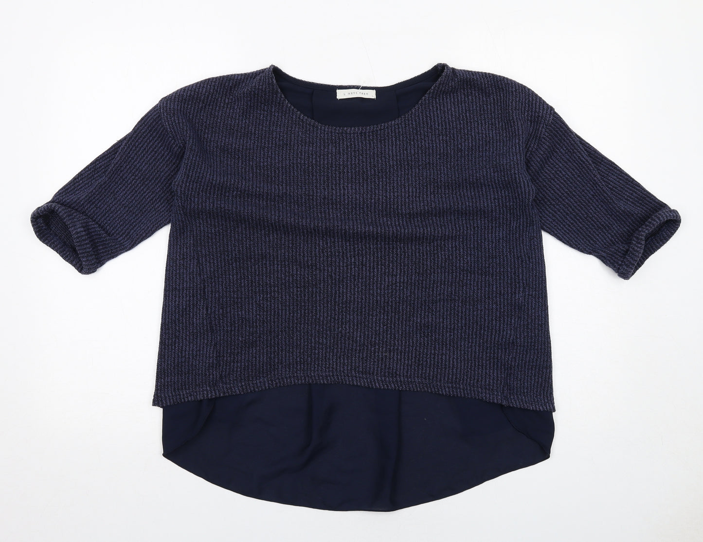Lowrys Farm Womens Blue Polyester Basic Blouse Size L Boat Neck - Layered