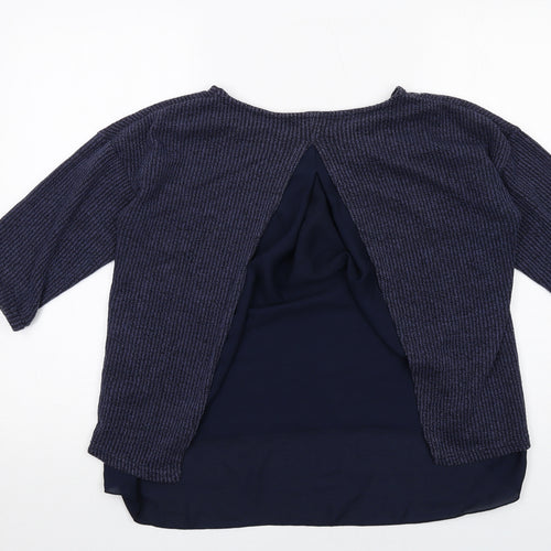 Lowrys Farm Womens Blue Polyester Basic Blouse Size L Boat Neck - Layered