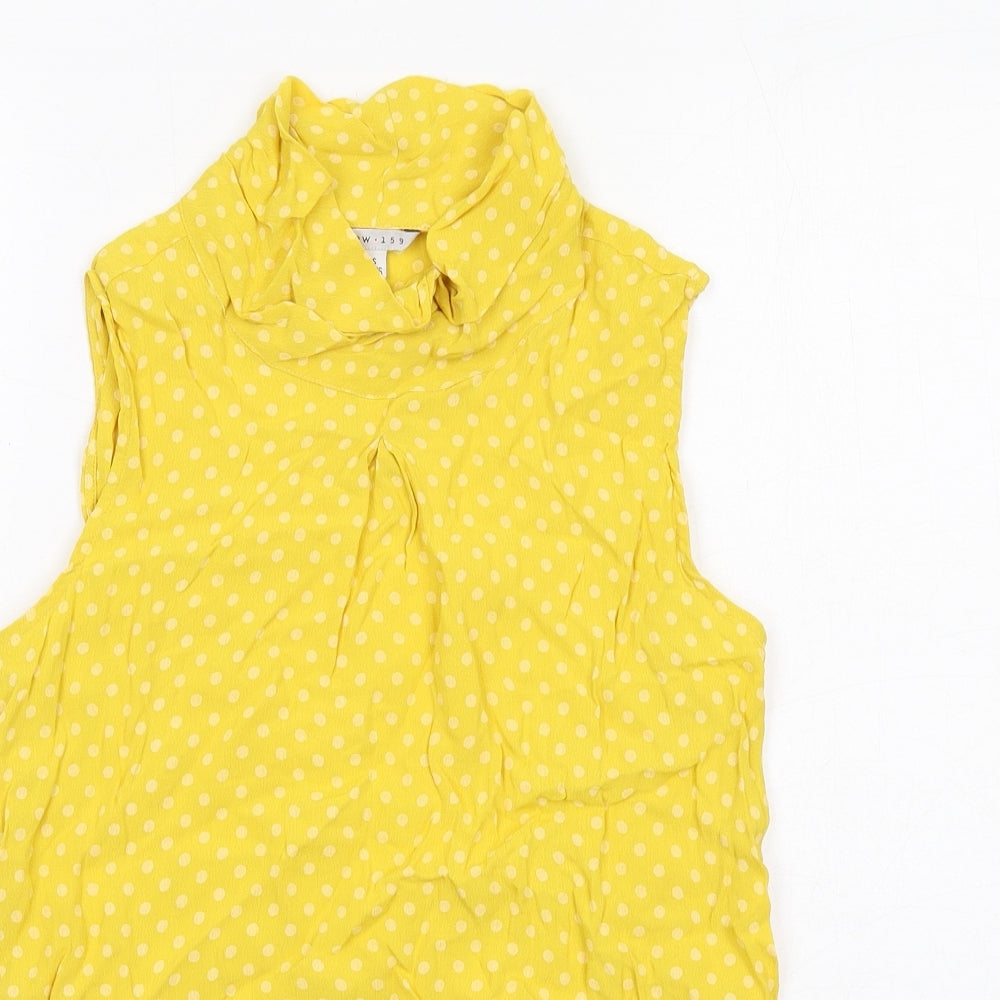 KEW Womens Yellow Polka Dot Viscose Basic Blouse Size 10 High Neck
