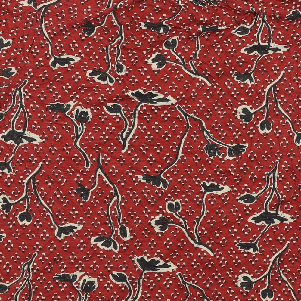 Fat Face Womens Red Floral Cotton Basic Blouse Size 14 V-Neck