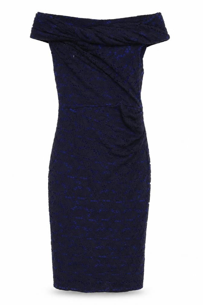 Gina Bacconi Womens Blue Geometric Cotton A-Line Size 12 Off the Shoulder Zip