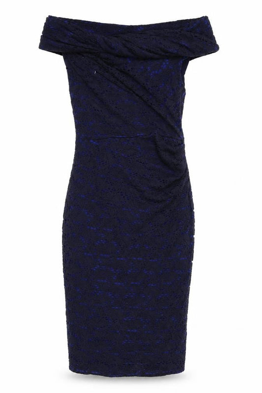 Gina Bacconi Womens Blue Geometric Cotton A-Line Size 12 Off the Shoulder Zip