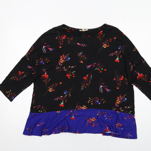 Phase Eight Womens Black Floral Viscose Basic Blouse Size 12 Boat Neck