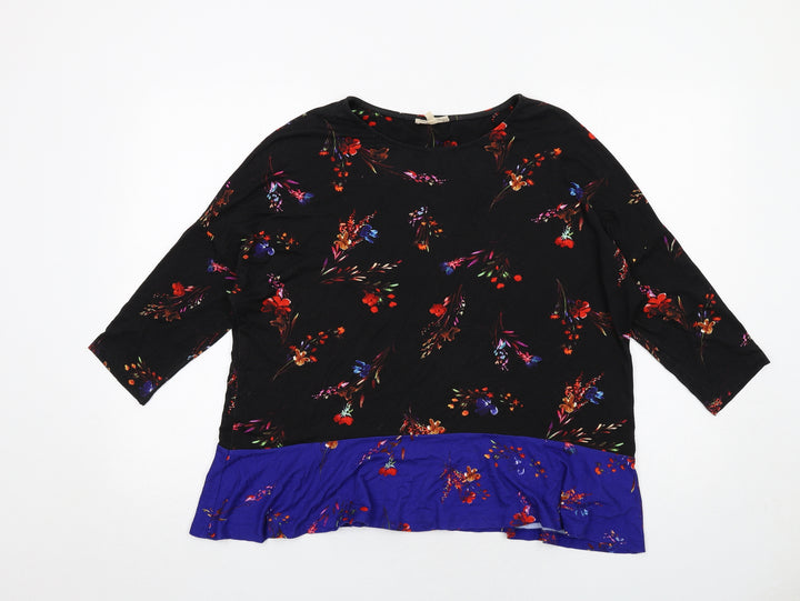 Phase Eight Womens Black Floral Viscose Basic Blouse Size 12 Boat Neck
