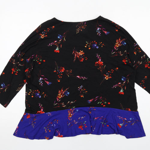 Phase Eight Womens Black Floral Viscose Basic Blouse Size 12 Boat Neck