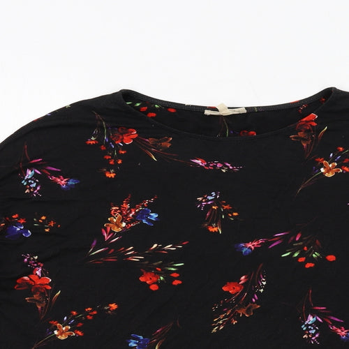 Phase Eight Womens Black Floral Viscose Basic Blouse Size 12 Boat Neck