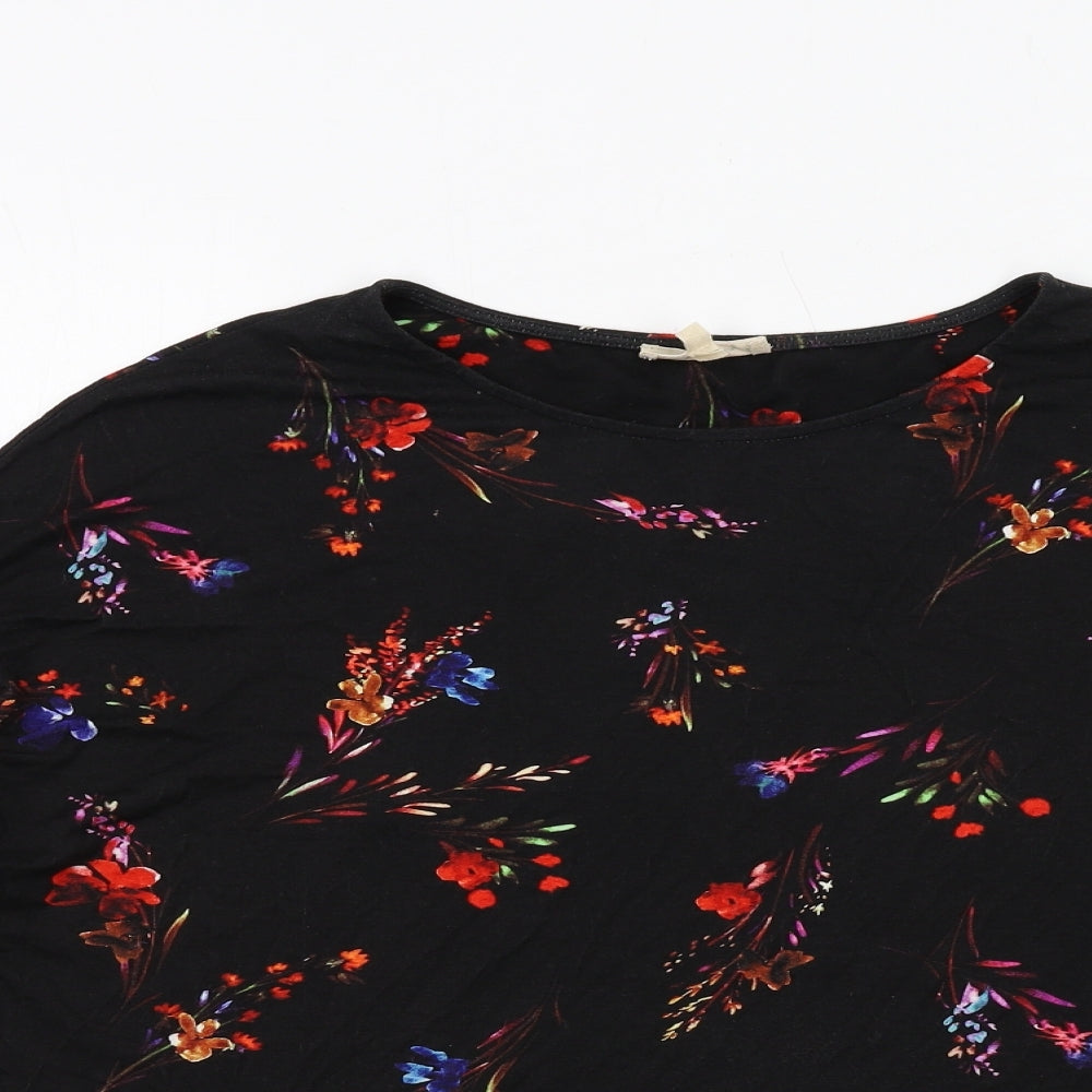 Phase Eight Womens Black Floral Viscose Basic Blouse Size 12 Boat Neck