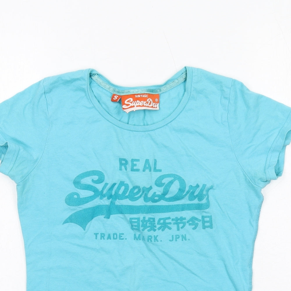 Superdry Womens Blue Cotton Basic T-Shirt Size S Crew Neck