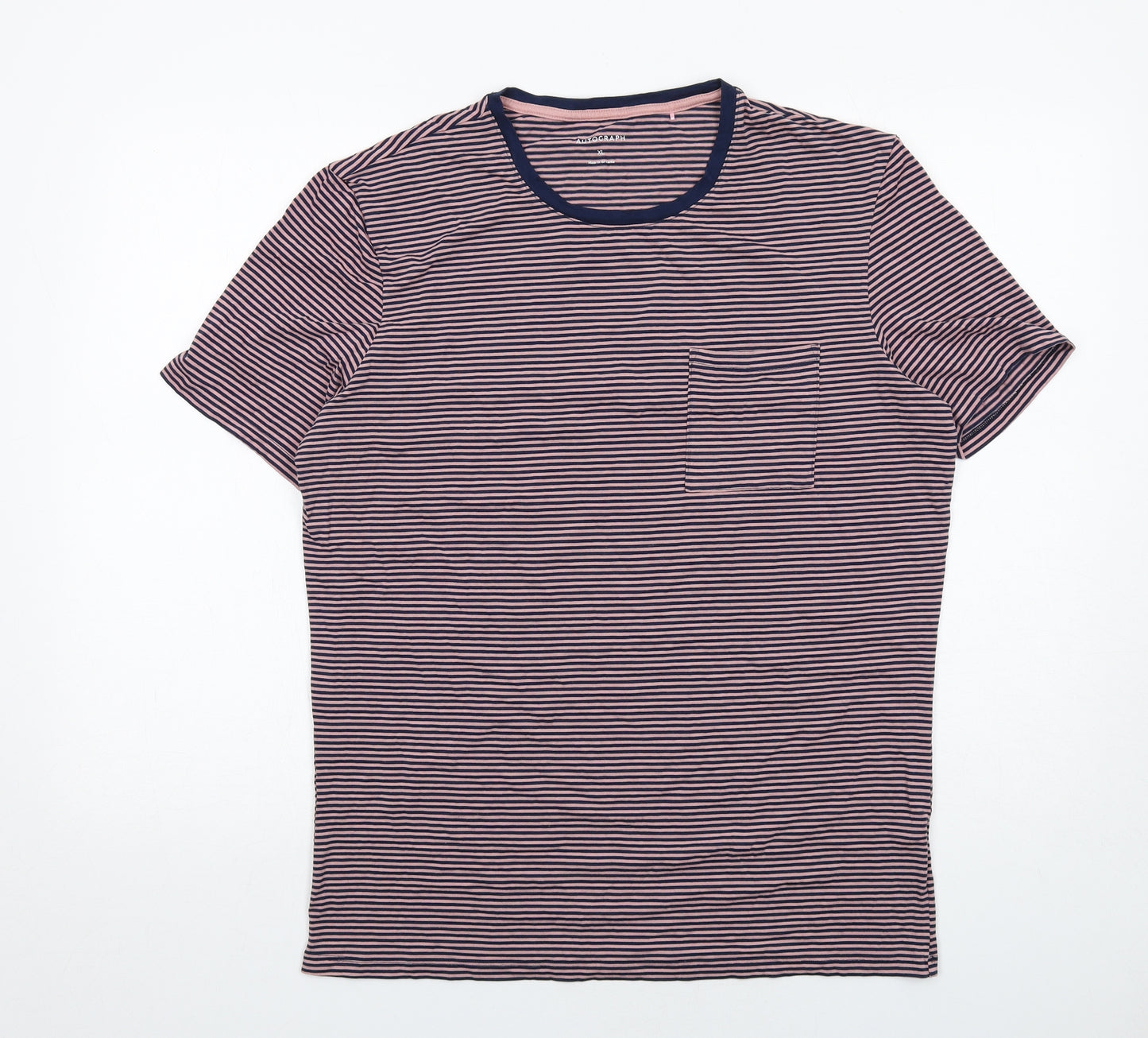 Autograph Mens Pink Striped Cotton T-Shirt Size XL Round Neck