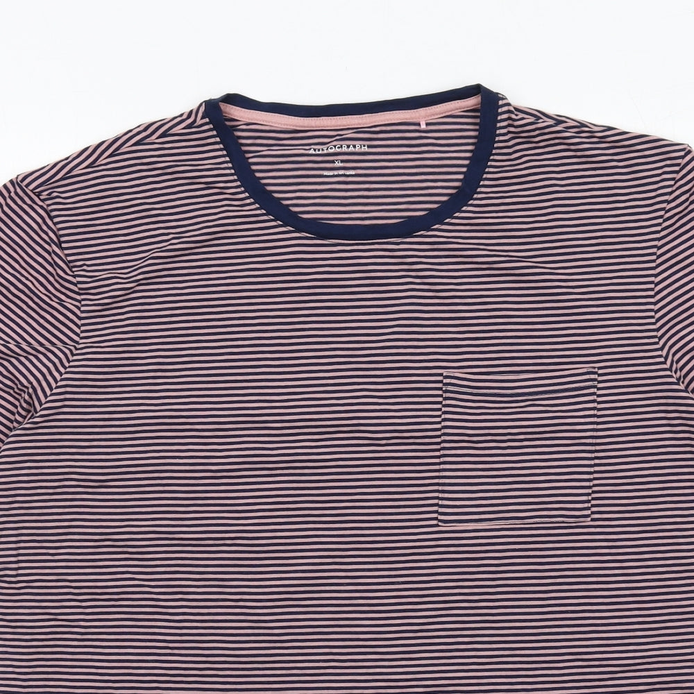 Autograph Mens Pink Striped Cotton T-Shirt Size XL Round Neck