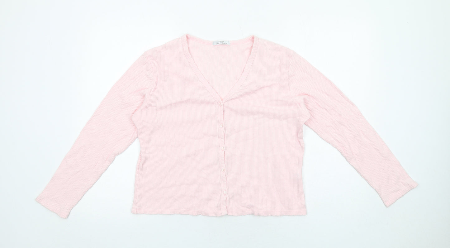 Marks and Spencer Womens Pink V-Neck Cotton Cardigan Jumper Size 12