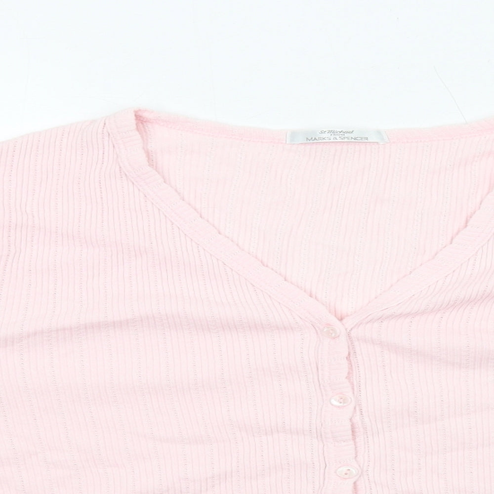 Marks and Spencer Womens Pink V-Neck Cotton Cardigan Jumper Size 12