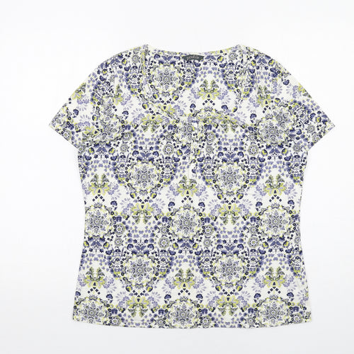 Profile Womens Multicoloured Floral Cotton Basic T-Shirt Size 10 Scoop Neck