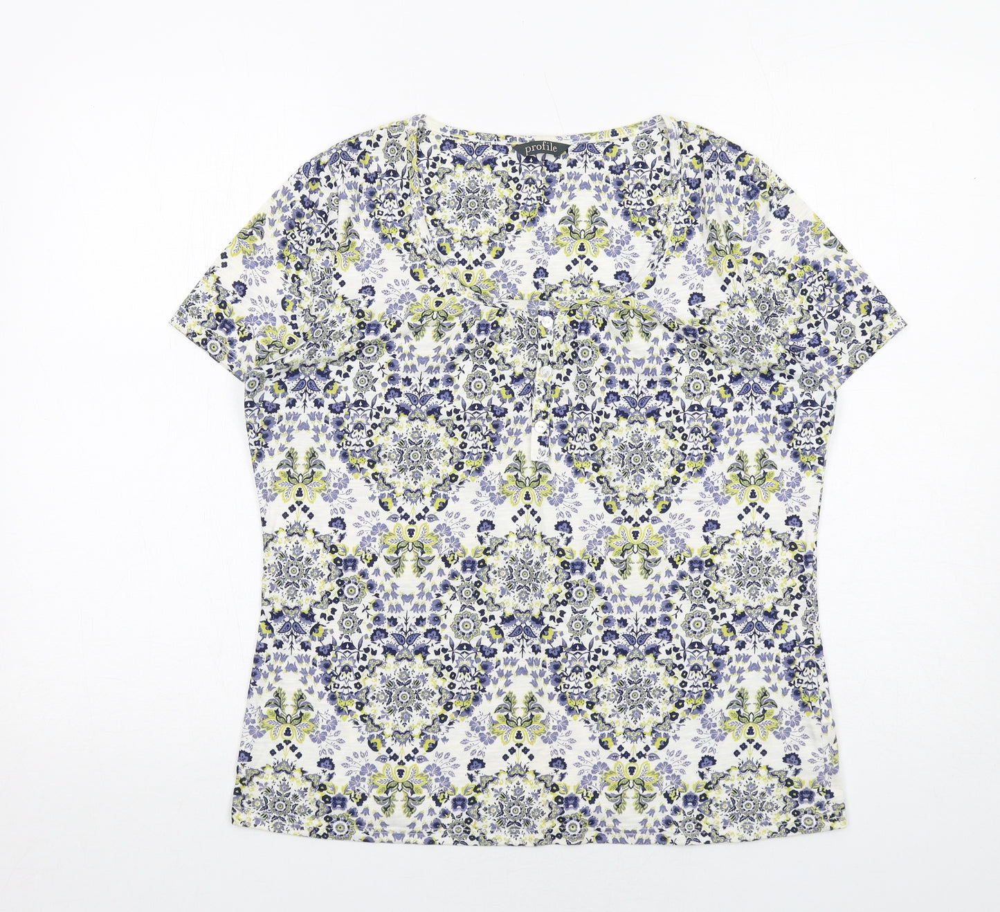 Profile Womens Multicoloured Floral Cotton Basic T-Shirt Size 10 Scoop Neck