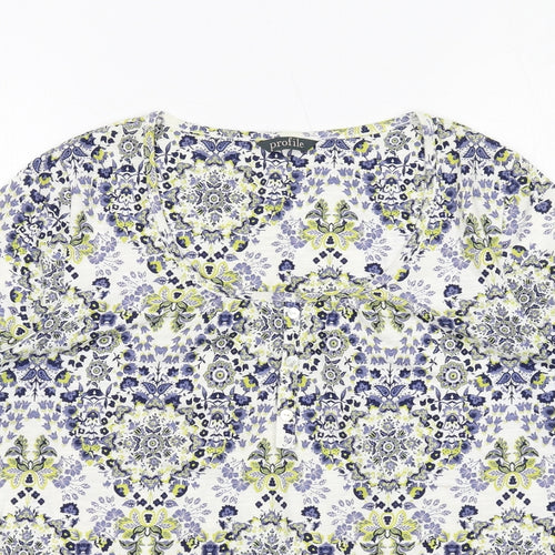 Profile Womens Multicoloured Floral Cotton Basic T-Shirt Size 10 Scoop Neck