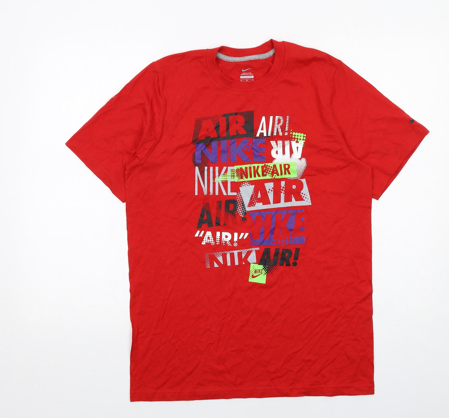 Nike Boys Red Cotton Basic T-Shirt Size 13-14 Years Round Neck Pullover - Air Nike