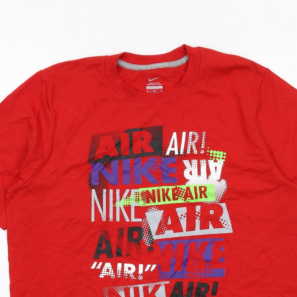 Nike Boys Red Cotton Basic T-Shirt Size 13-14 Years Round Neck Pullover - Air Nike