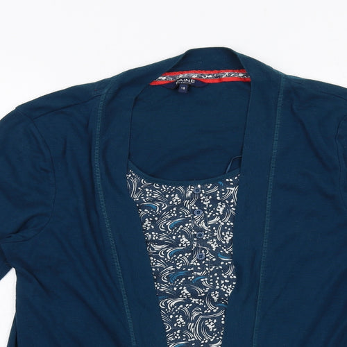 Maine Womens Blue Geometric Cotton Basic Blouse Size 18 Scoop Neck - 2 in 1 Top
