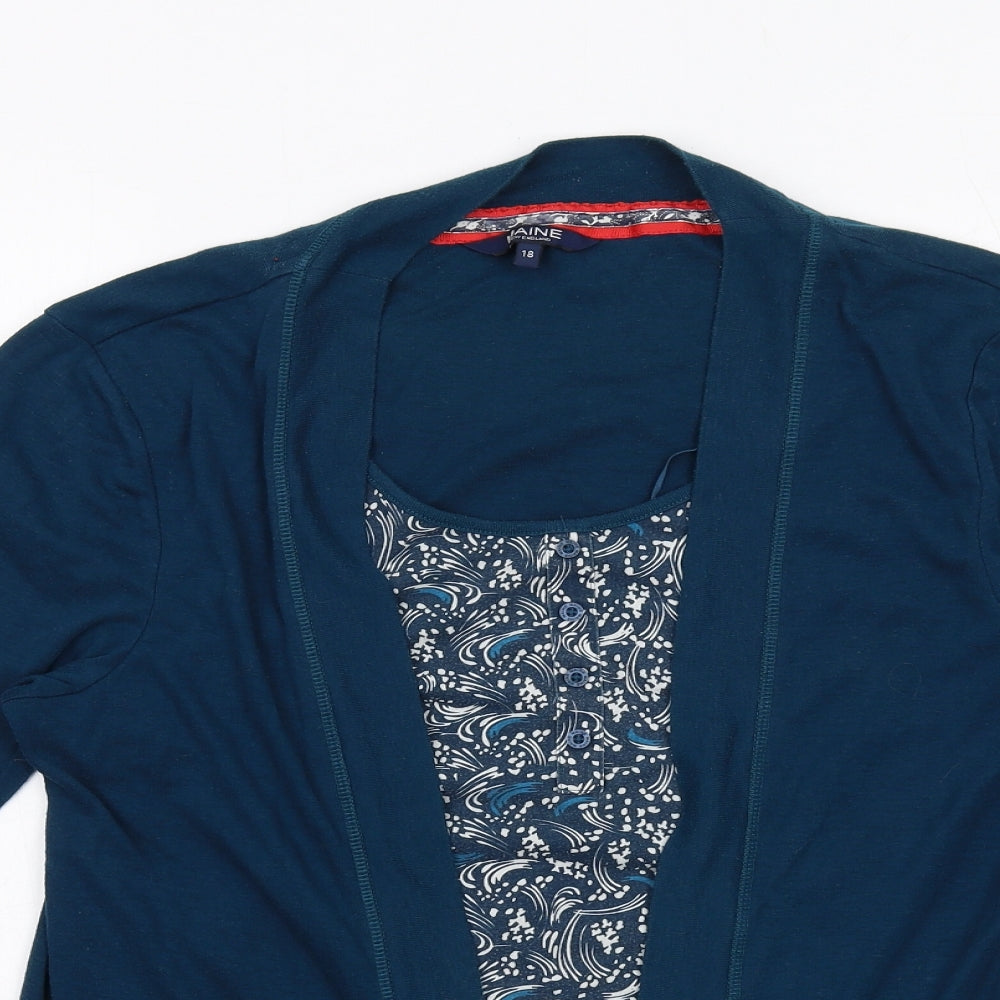 Maine Womens Blue Geometric Cotton Basic Blouse Size 18 Scoop Neck - 2 in 1 Top