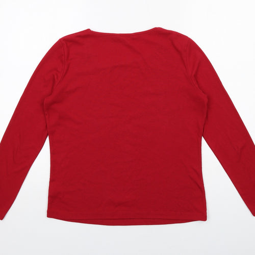 VIZ A VIZ Womens Red Polyester Basic T-Shirt Size 12 V-Neck