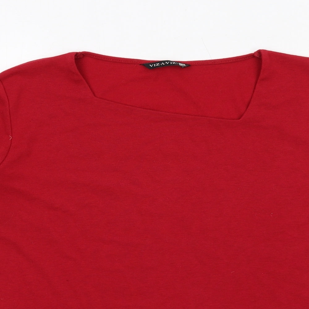 VIZ A VIZ Womens Red Polyester Basic T-Shirt Size 12 V-Neck