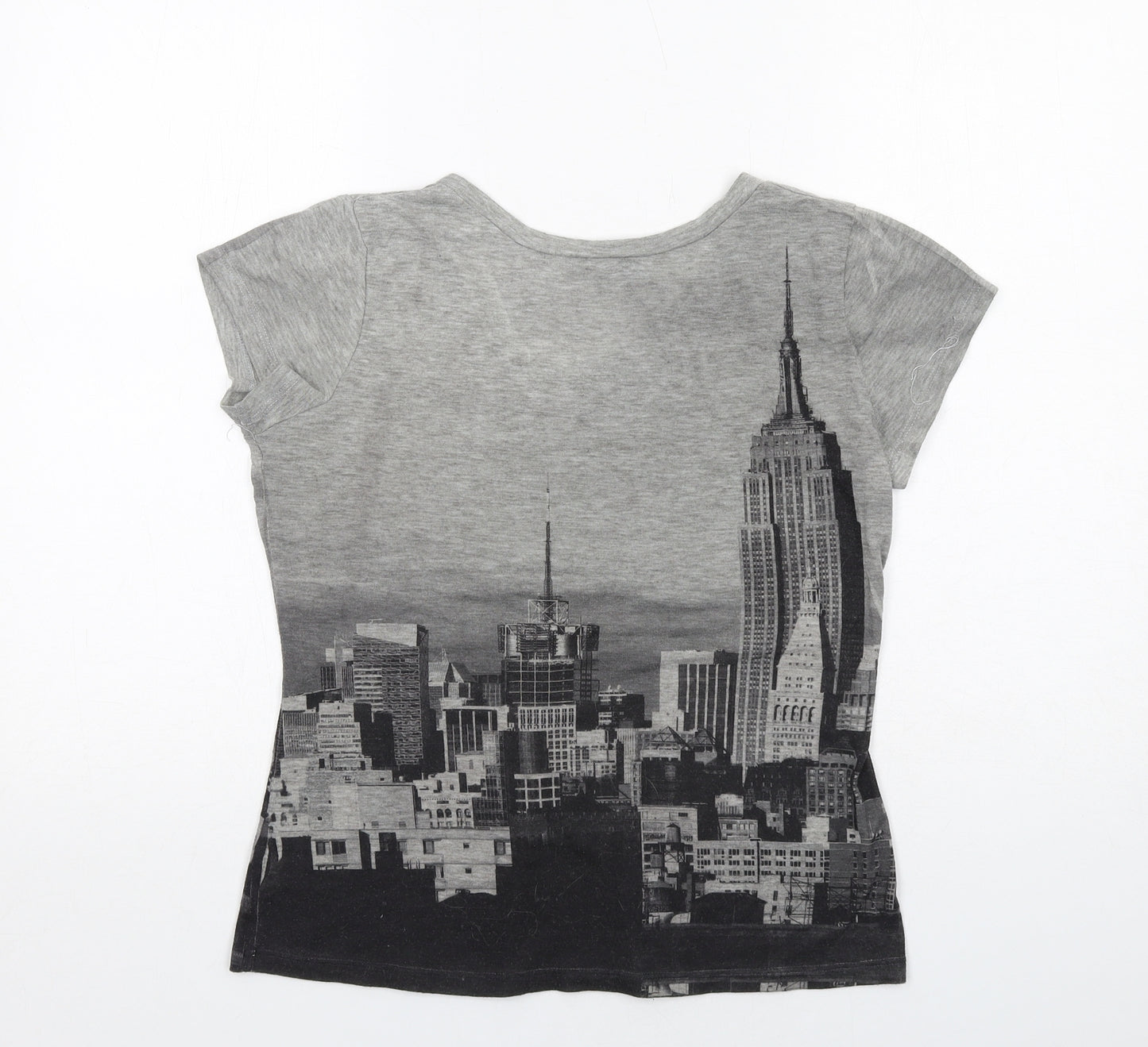 Big Bang Womens Grey Polyester Basic T-Shirt Size S V-Neck - New York City